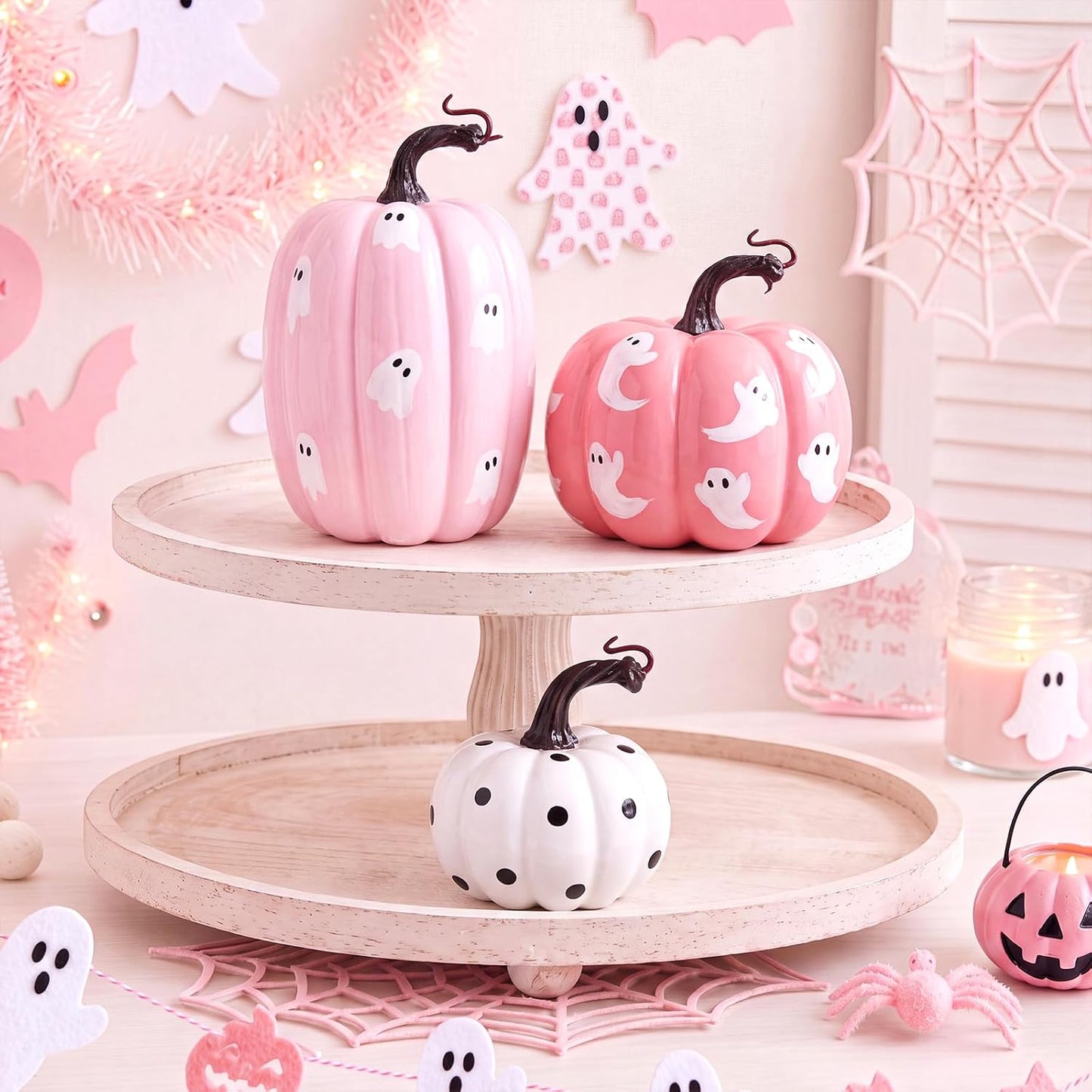 3 Pcs Pink Halloween Pumpkin Decoration Fall Artificial Foam Pumpkins