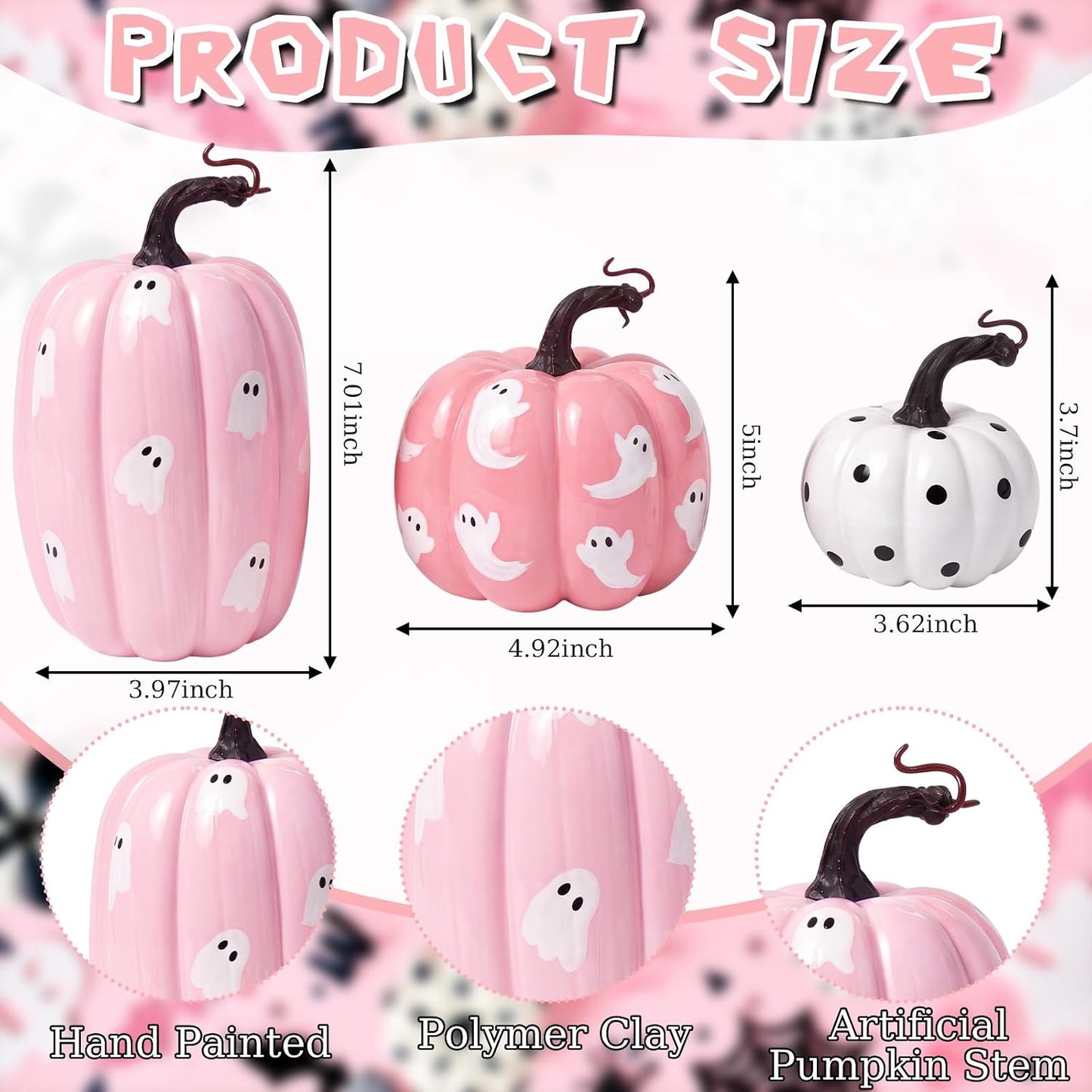 3 Pcs Pink Halloween Pumpkin Decoration Fall Artificial Foam Pumpkins