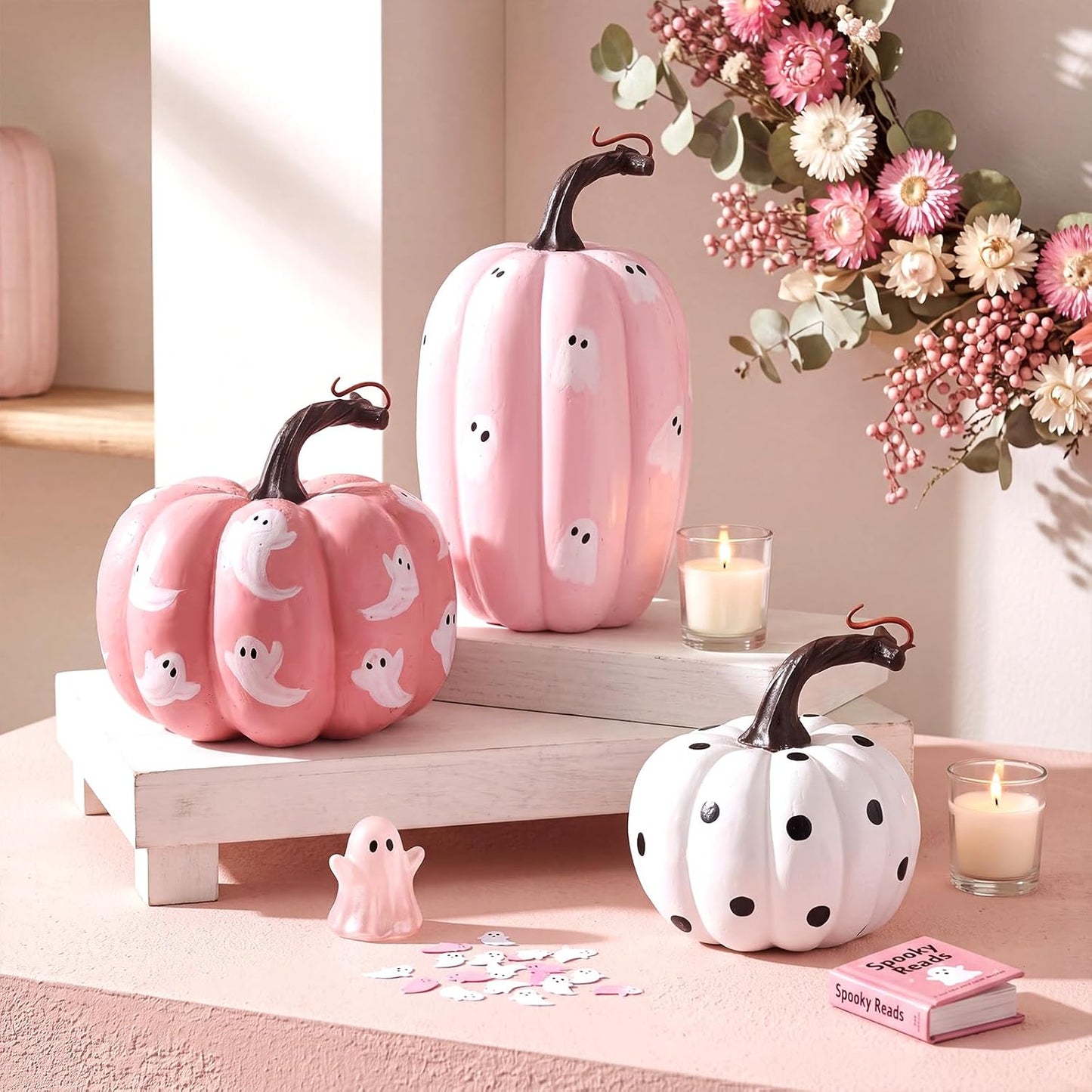 3 Pcs Pink Halloween Pumpkin Decoration Fall Artificial Foam Pumpkins
