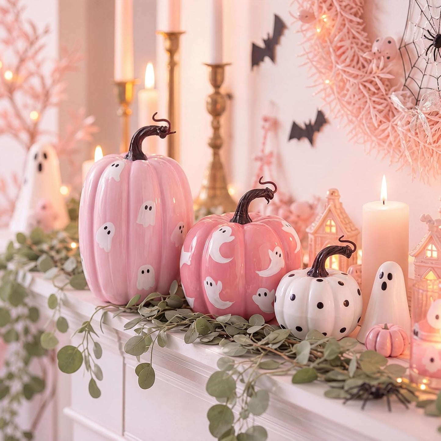 3 Pcs Pink Halloween Pumpkin Decoration Fall Artificial Foam Pumpkins