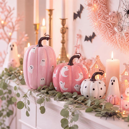 3 Pcs Pink Halloween Pumpkin Decoration Fall Artificial Foam Pumpkins