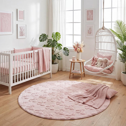 3D Bow Round Rug for Girls, Pink Fleece Circle Carpet 4 ft