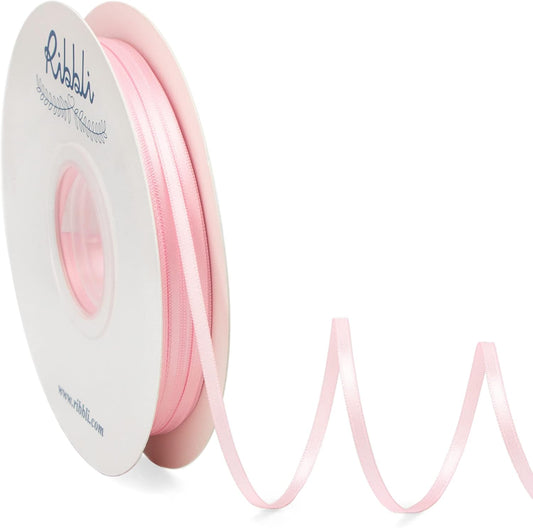 Satin Ribbon 1/8 inch x Continuous 100 Yards, Thin Light Pink Ribbon Double Faced Use for Wedding Invitation Card, Gift Wrapping, Christmas Ornaments,Tag Decoration