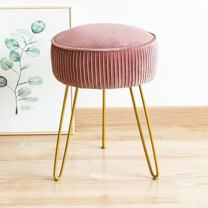 Velvet Vanity Stool for Makeup Room, Modern Ottoman Footrest with Metal Legs, Pink