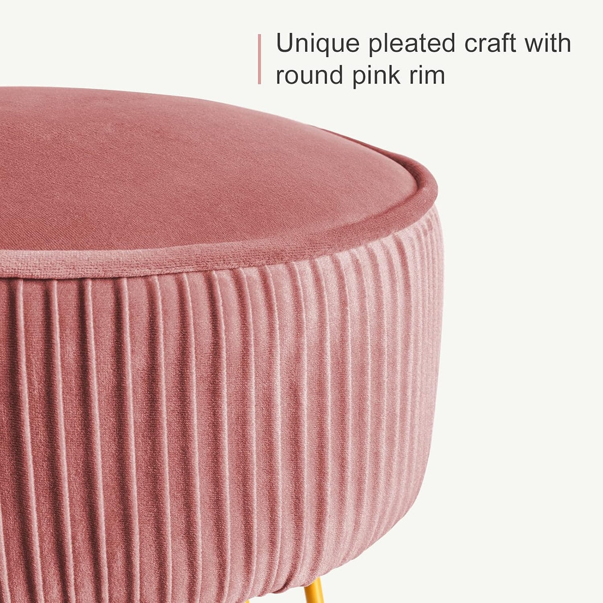 Velvet Vanity Stool for Makeup Room, Modern Ottoman Footrest with Metal Legs, Pink