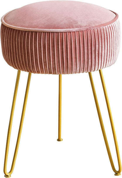 Velvet Vanity Stool for Makeup Room, Modern Ottoman Footrest with Metal Legs, Pink
