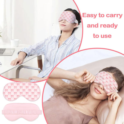Pink Bow Sleep Mask for Women, Pink Sleep Mask, Night Masks for Sleeping for Women, Double Layer Silk Filling and Elastic Strap, Travel and Nap, Soft Eye Cover Eyeshade
