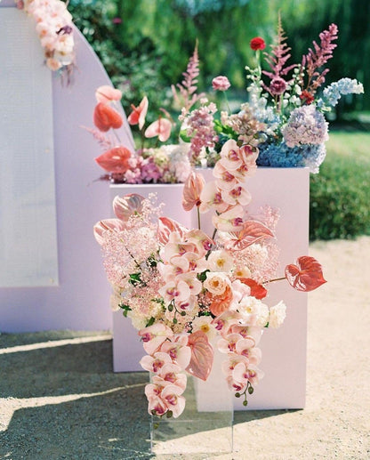 2pcs Champagne Pink Orchid Artificial Flowers, 34.3" Real Touch Fake Orchid Latex Phalaenopsis Branches for Home Party Wedding Bridal Shower Decoration