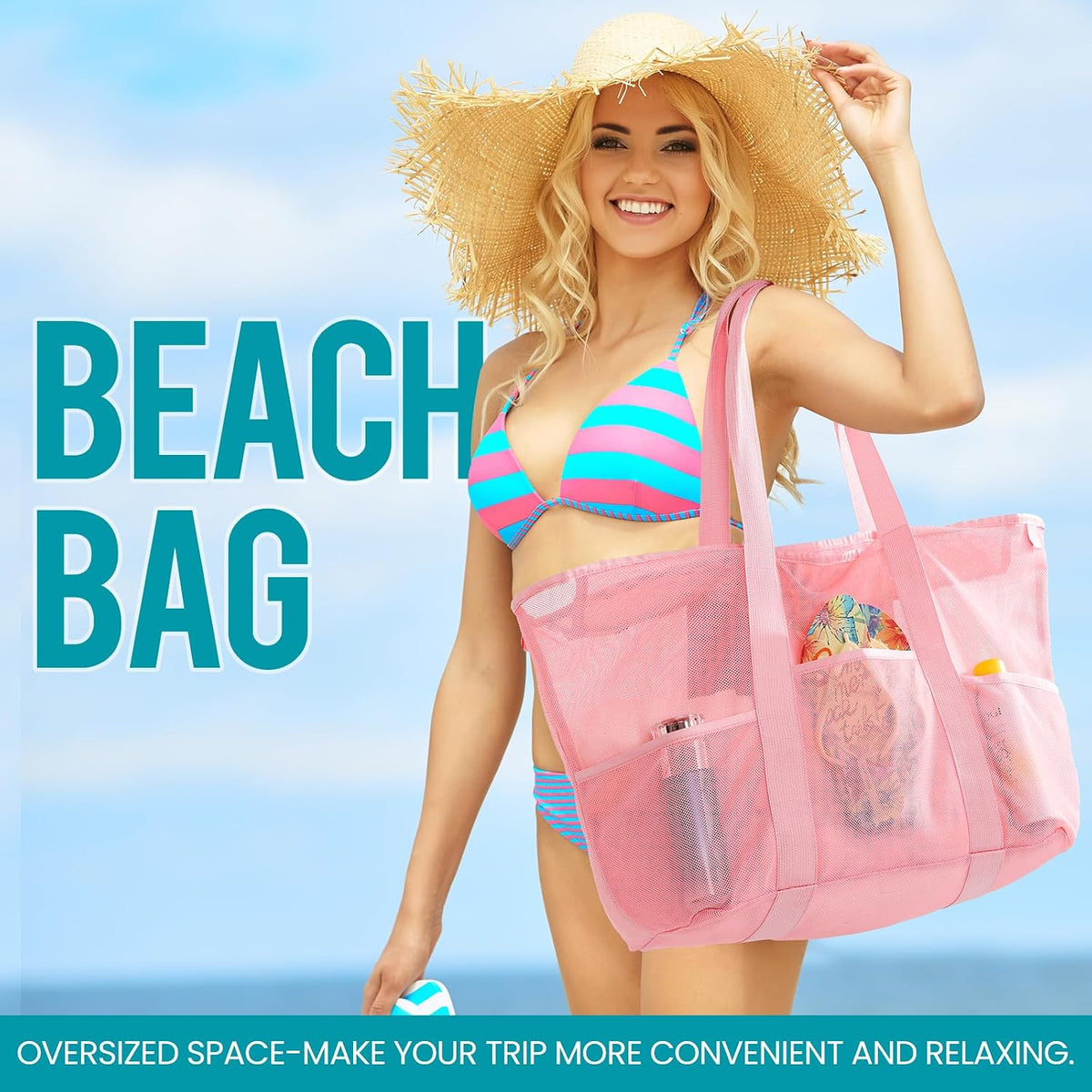 Mesh Beach Bag for Women, Large Waterproof Sandproof Tote Bags