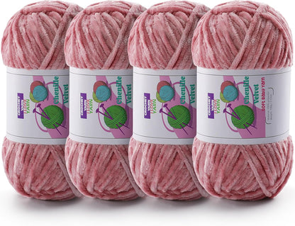 Chenille Velvet Yarn for Crocheting, Pink Fuzzy Fluffy Yarn for Crochet