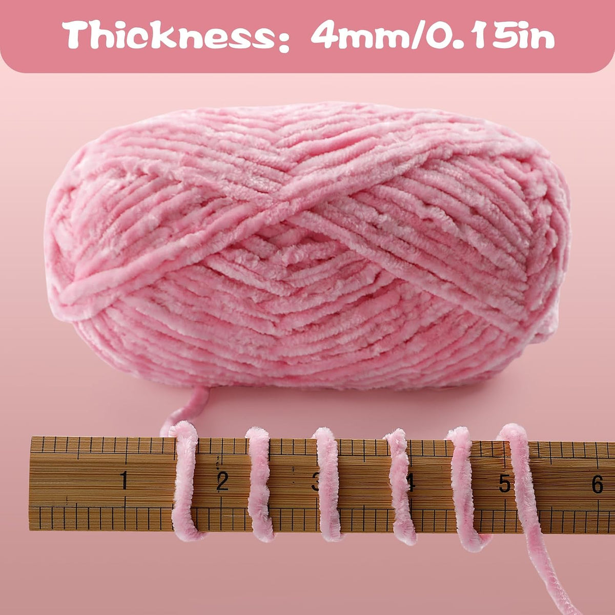 Chenille Velvet Yarn for Crocheting, Pink Fuzzy Fluffy Yarn for Crochet