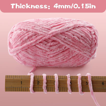 Chenille Velvet Yarn for Crocheting, Pink Fuzzy Fluffy Yarn for Crochet