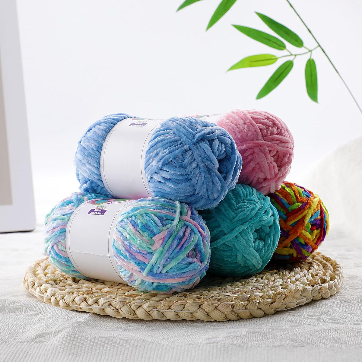 Chenille Velvet Yarn for Crocheting, Pink Fuzzy Fluffy Yarn for Crochet