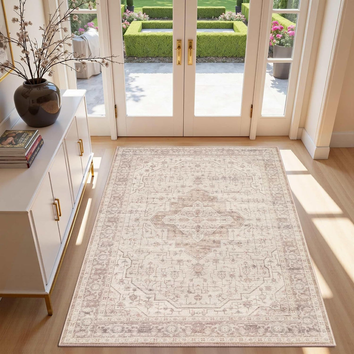 3x5 Entryway Rug,Pink Vintage Boho Bedroom Area Rug
