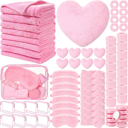64 Pcs Spa Sleepover Party Supply with Fleece Blanket, Pink