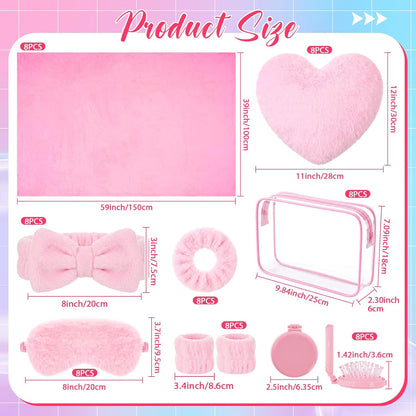 64 Pcs Spa Sleepover Party Supply with Fleece Blanket, Pink