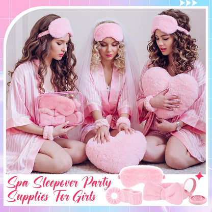 64 Pcs Spa Sleepover Party Supply with Fleece Blanket, Pink