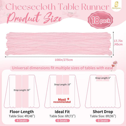 18 Pack Light Pink Cheesecloth Table Runner 17x108 Inches Boho Home Decor