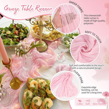 18 Pack Light Pink Cheesecloth Table Runner 17x108 Inches Boho Home Decor