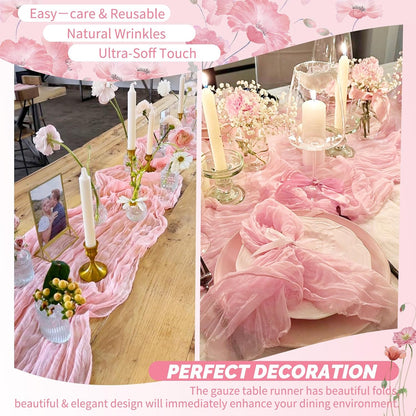 18 Pack Light Pink Cheesecloth Table Runner 17x108 Inches Boho Home Decor