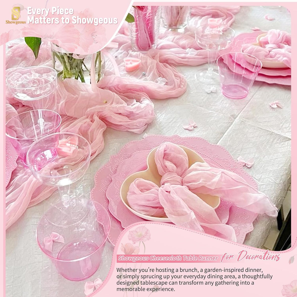 18 Pack Light Pink Cheesecloth Table Runner 17x108 Inches Boho Home Decor