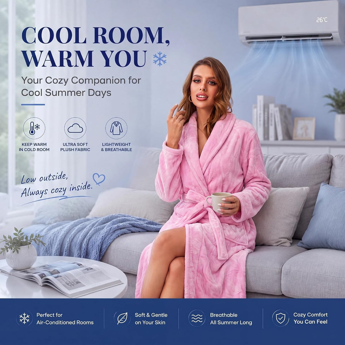 Womens Bathrobe Ladies Fleece Plush Warm Long Robes Fleece Nightgown Sleepwear
