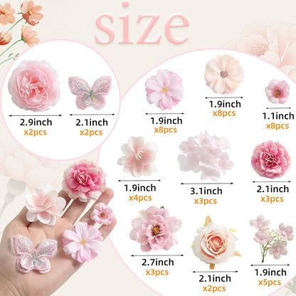 Artificial Silk Flower Heads for Crafts – Faux Roses, Daisies & Mini Floral Heads Bulk for Wedding, Graduation Cap, Cake Topper, Summer Party Decorations (Pink 1)