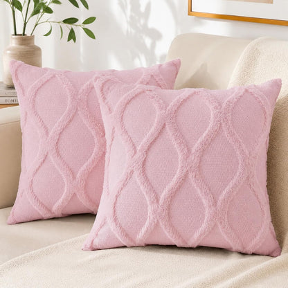 Fall Faux Fur Light Pink Throw Pillow Covers 18x18 Set of 2