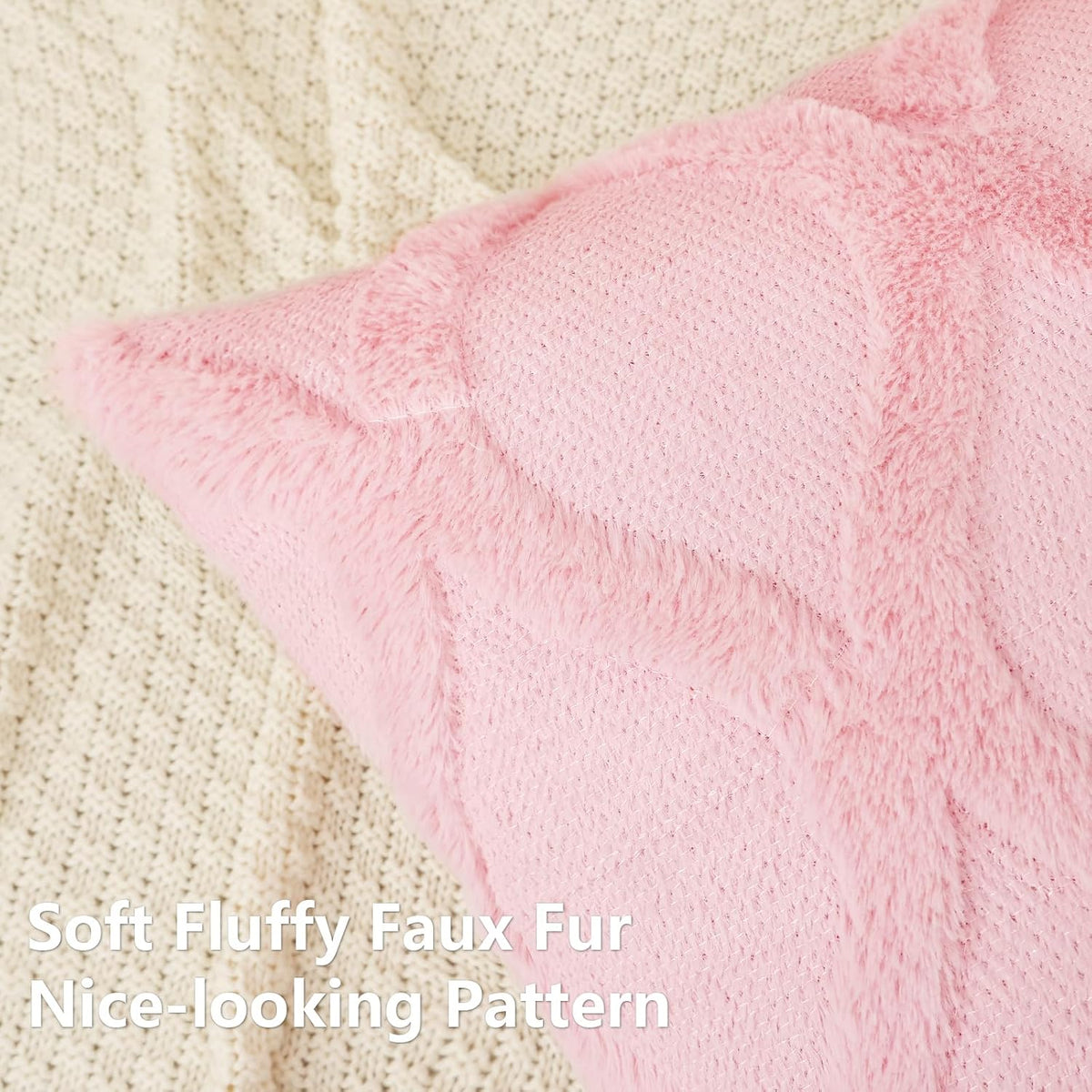 Fall Faux Fur Light Pink Throw Pillow Covers 18x18 Set of 2