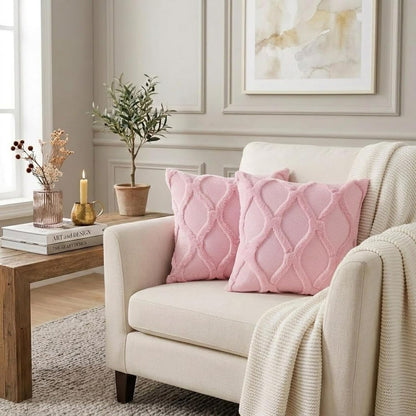 Fall Faux Fur Light Pink Throw Pillow Covers 18x18 Set of 2