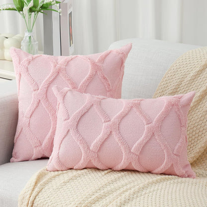 Fall Faux Fur Light Pink Throw Pillow Covers 18x18 Set of 2
