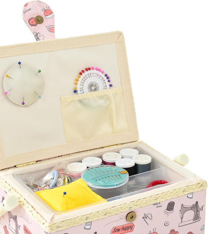 Medium Sewing Basket with Accessories, Sewing Supplies Storage (Pink)