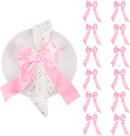 24pcs Pink Bowknot Ribbon Bow Napkin Ring Bow Tie Candlestick Decor Gift Wrapping Satin Bowknots Napkin Holder for Party Centerpiece Wedding Birthday Holiday Tabletop Crafts Decoration