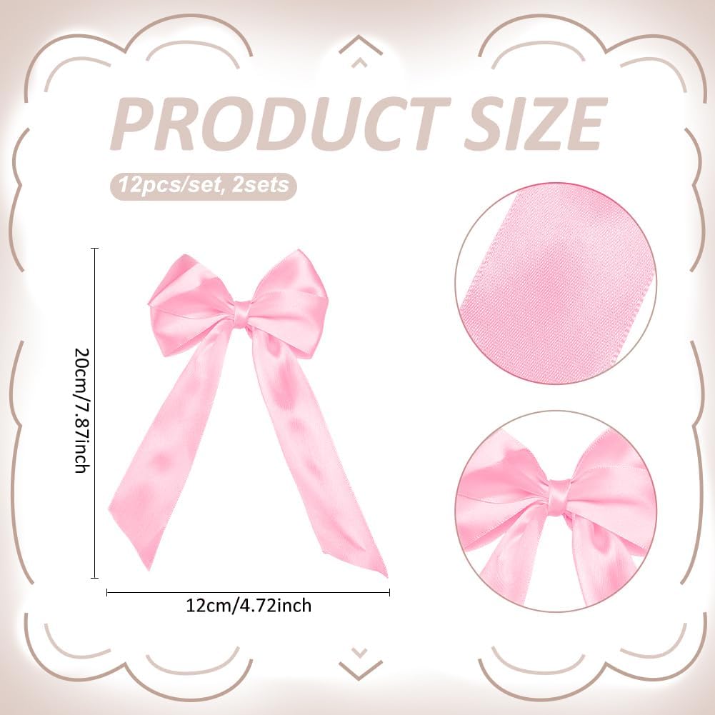24pcs Pink Bowknot Ribbon Bow Napkin Ring Bow Tie Candlestick Decor Gift Wrapping Satin Bowknots Napkin Holder for Party Centerpiece Wedding Birthday Holiday Tabletop Crafts Decoration