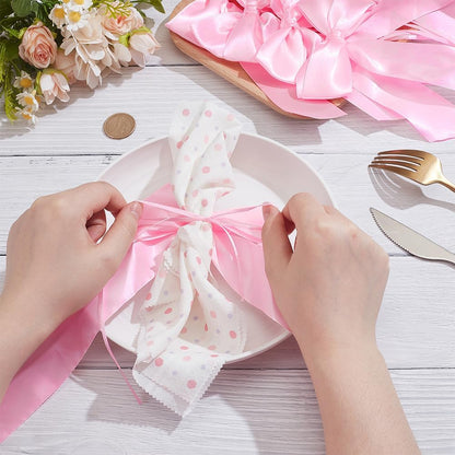 24pcs Pink Bowknot Ribbon Bow Napkin Ring Bow Tie Candlestick Decor Gift Wrapping Satin Bowknots Napkin Holder for Party Centerpiece Wedding Birthday Holiday Tabletop Crafts Decoration