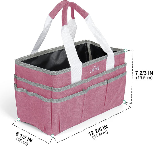 Craft Organizer Tote Bag, Art Storage Caddy with Multiple Pockets, Pink Sewing Bag for Art, Craft, Scrapbooking, School, Medical, and Office Supplies Storage