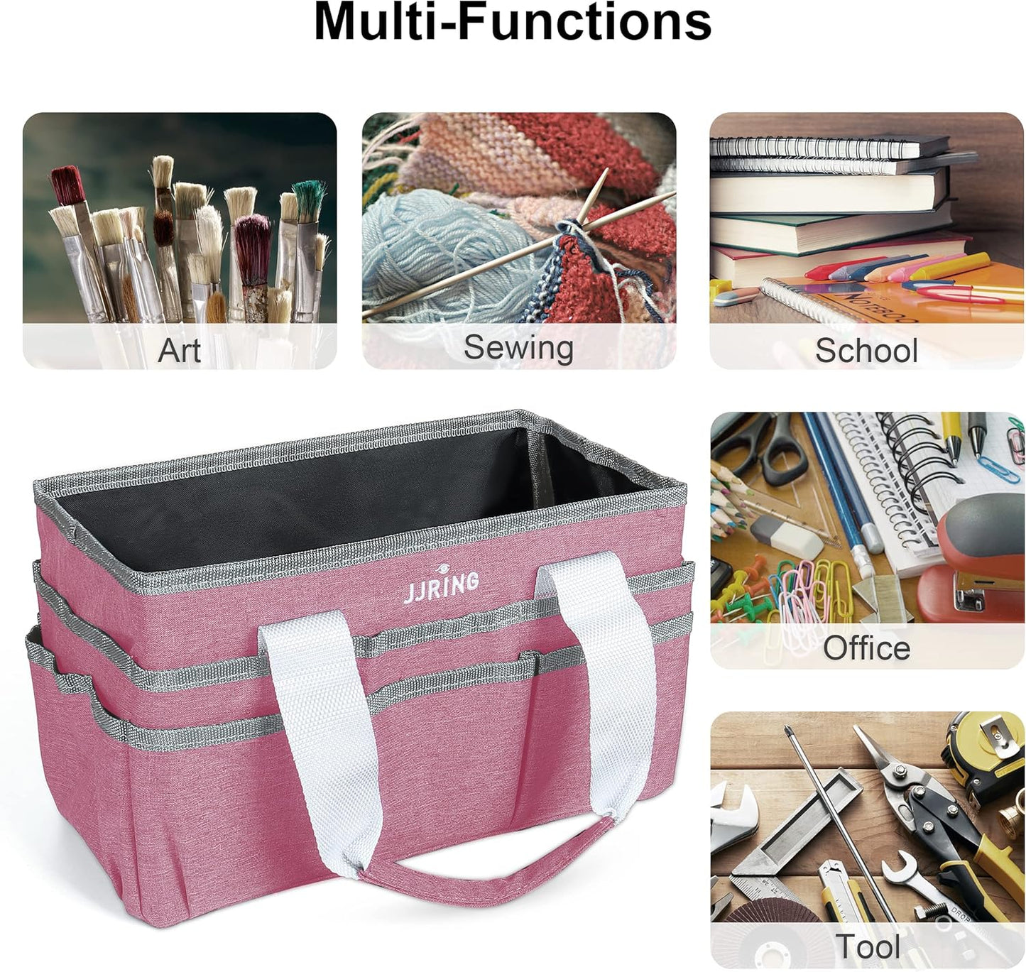 Craft Organizer Tote Bag, Art Storage Caddy with Multiple Pockets, Pink Sewing Bag for Art, Craft, Scrapbooking, School, Medical, and Office Supplies Storage