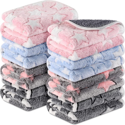 Tudomro 8 Pcs Absorbent Guinea Pig Blankets Washable Small Animal Fleece Bedding Cage Liners Reusable Pet Sleep Mat Pad Cover for Ferret Chinchilla Furniture Protection(Big Star,12 x 12 Inch)