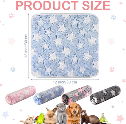 Tudomro 8 Pcs Absorbent Guinea Pig Blankets Washable Small Animal Fleece Bedding Cage Liners Reusable Pet Sleep Mat Pad Cover for Ferret Chinchilla Furniture Protection(Big Star,12 x 12 Inch)