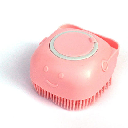 Dog Brush – Cat Brush – Shampoo Dispensing Scrubber – Soft Silicone Design – Hanging Loop – For All Skin Types – Grooming, Deshedding and Exfoliating, Pink