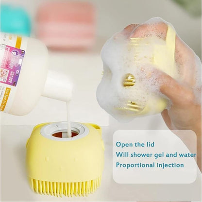 Dog Brush – Cat Brush – Shampoo Dispensing Scrubber – Soft Silicone Design – Hanging Loop – For All Skin Types – Grooming, Deshedding and Exfoliating, Pink