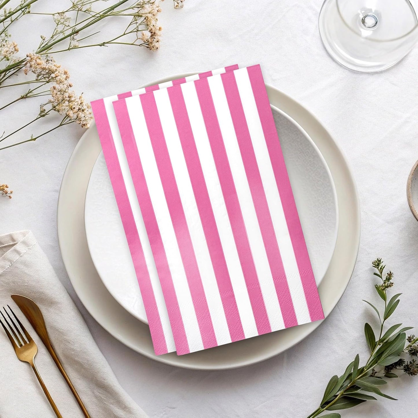 Gift Boutique 100 Hot Pink and White Stripe Guest Napkins Disposable Paper Hand Towels for Bathroom Wedding Baby Shower Holiday Party Decor