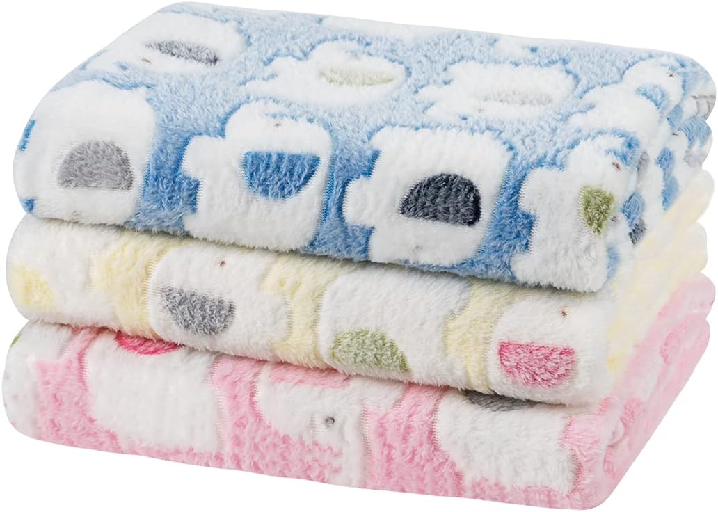 1 Pack 3 Dog Blankets, Soft Fluffy Fleece Pet Blanket Warm Sleep Mat Paw Print Design Puppy Kitten Throw Blanket Doggy Mat, Blanket for Dogs