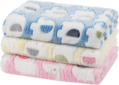 1 Pack 3 Dog Blankets, Soft Fluffy Fleece Pet Blanket Warm Sleep Mat Paw Print Design Puppy Kitten Throw Blanket Doggy Mat, Blanket for Dogs