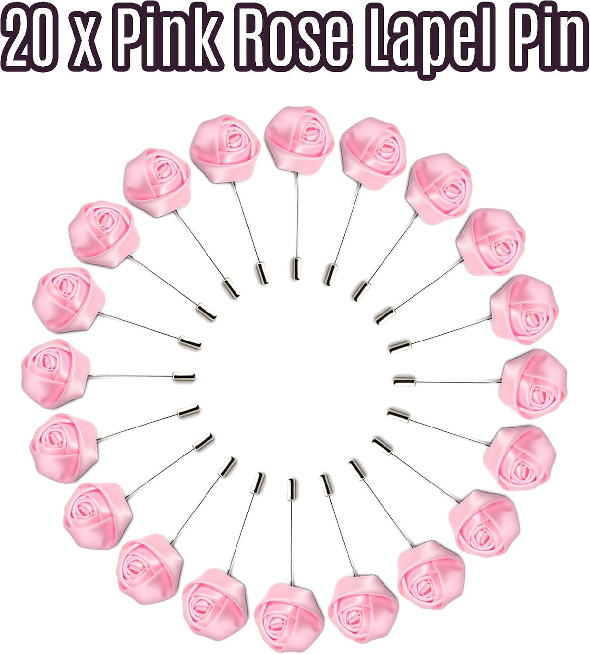 20Pcs Rose Boutonniere Lapel Pin for Men Pink Flower Lapel Pin for Men Suits Handmade Rose Corsage Satin Flower Outfit Accessories Groom Groomsman Wedding Brooch Rose Lapel Pin for Husband Brother