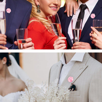 20Pcs Rose Boutonniere Lapel Pin for Men Pink Flower Lapel Pin for Men Suits Handmade Rose Corsage Satin Flower Outfit Accessories Groom Groomsman Wedding Brooch Rose Lapel Pin for Husband Brother