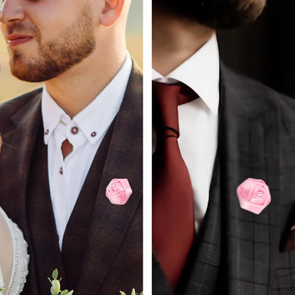 20Pcs Rose Boutonniere Lapel Pin for Men Pink Flower Lapel Pin for Men Suits Handmade Rose Corsage Satin Flower Outfit Accessories Groom Groomsman Wedding Brooch Rose Lapel Pin for Husband Brother