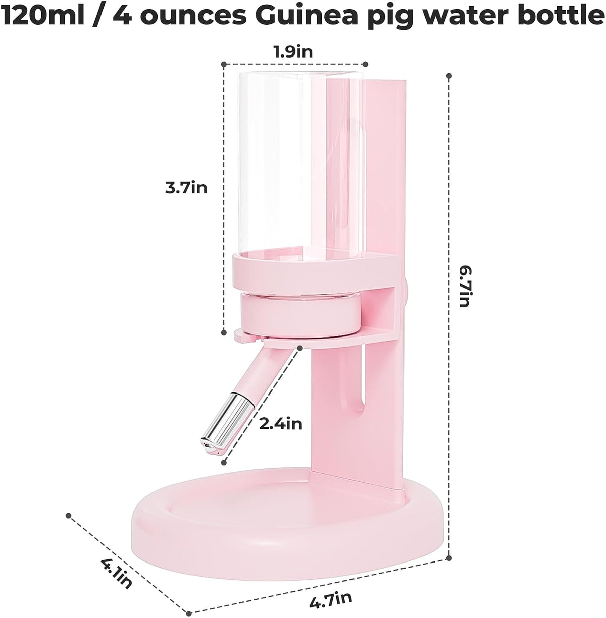 Guinea Pig Water Bottle No Drip – 4 oz Hamster Water Bottle for Glass Tank with Adjustable Stand, Leak Proof Small Animal Water Dispenser for Cage for Gerbil Chinchilla Ferret Squirrel Hedgehog