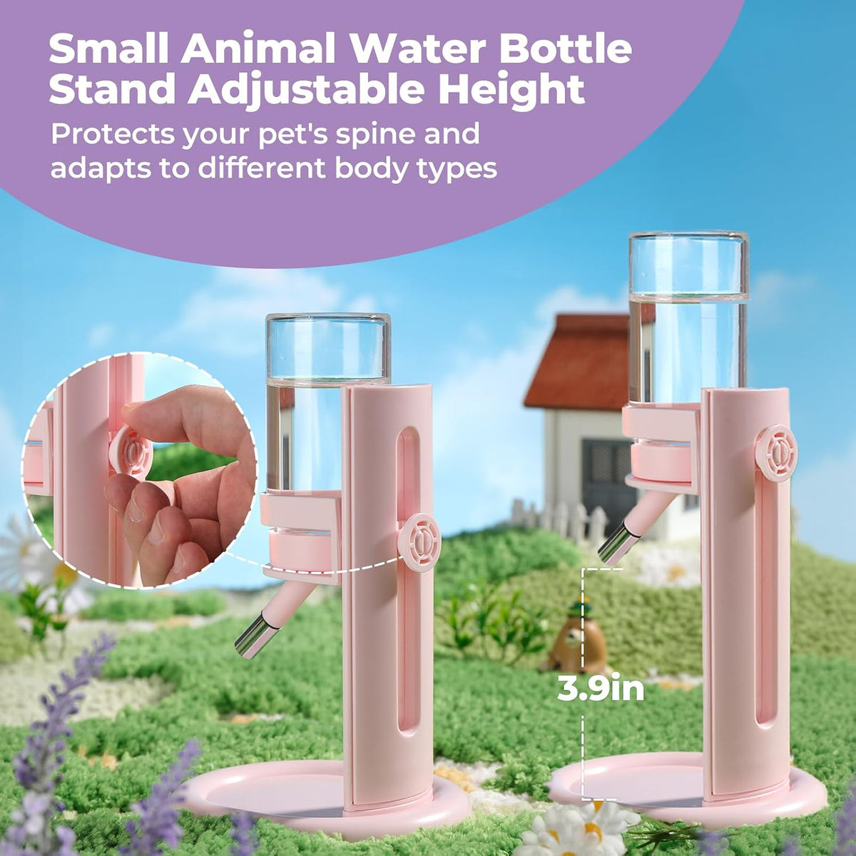 Guinea Pig Water Bottle No Drip – 4 oz Hamster Water Bottle for Glass Tank with Adjustable Stand, Leak Proof Small Animal Water Dispenser for Cage for Gerbil Chinchilla Ferret Squirrel Hedgehog