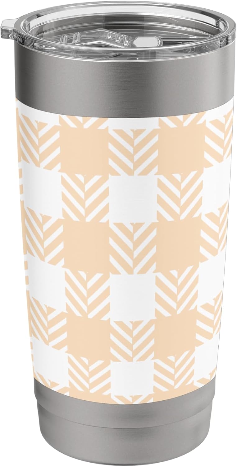 Light Peach and White Gingham Country Check Pattern Stainless Steel Insulated Tumbler